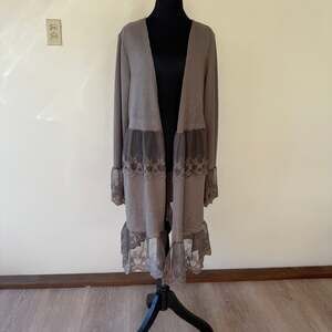 Sparkly Knit & Lace Hem Ruffle Cardigan Duster